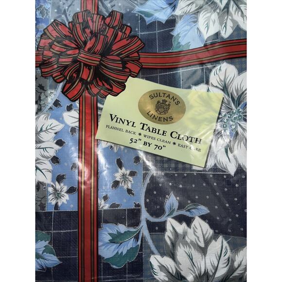 Sultan's Christmas Blue Floral VINYL Table Cloth 52" x 70", 4-6 Seat, Rectangle - Picture 1 of 10